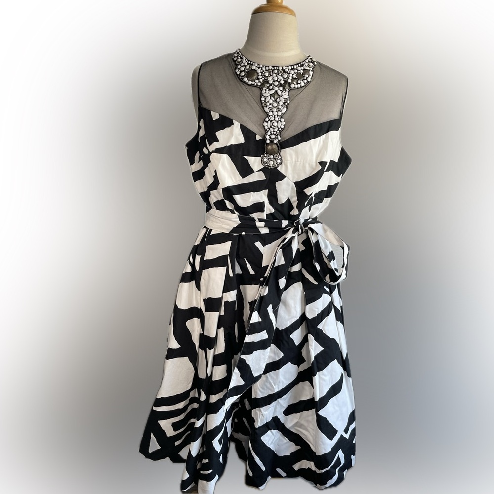 Rickie Freeman for Teri Jon Black and White Asymmetrical Sundress